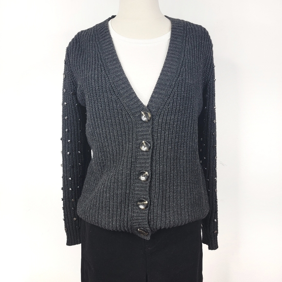 FOREVER 21 Dark Gray Knit Studded Chunky Sweater - Picture 3 of 5